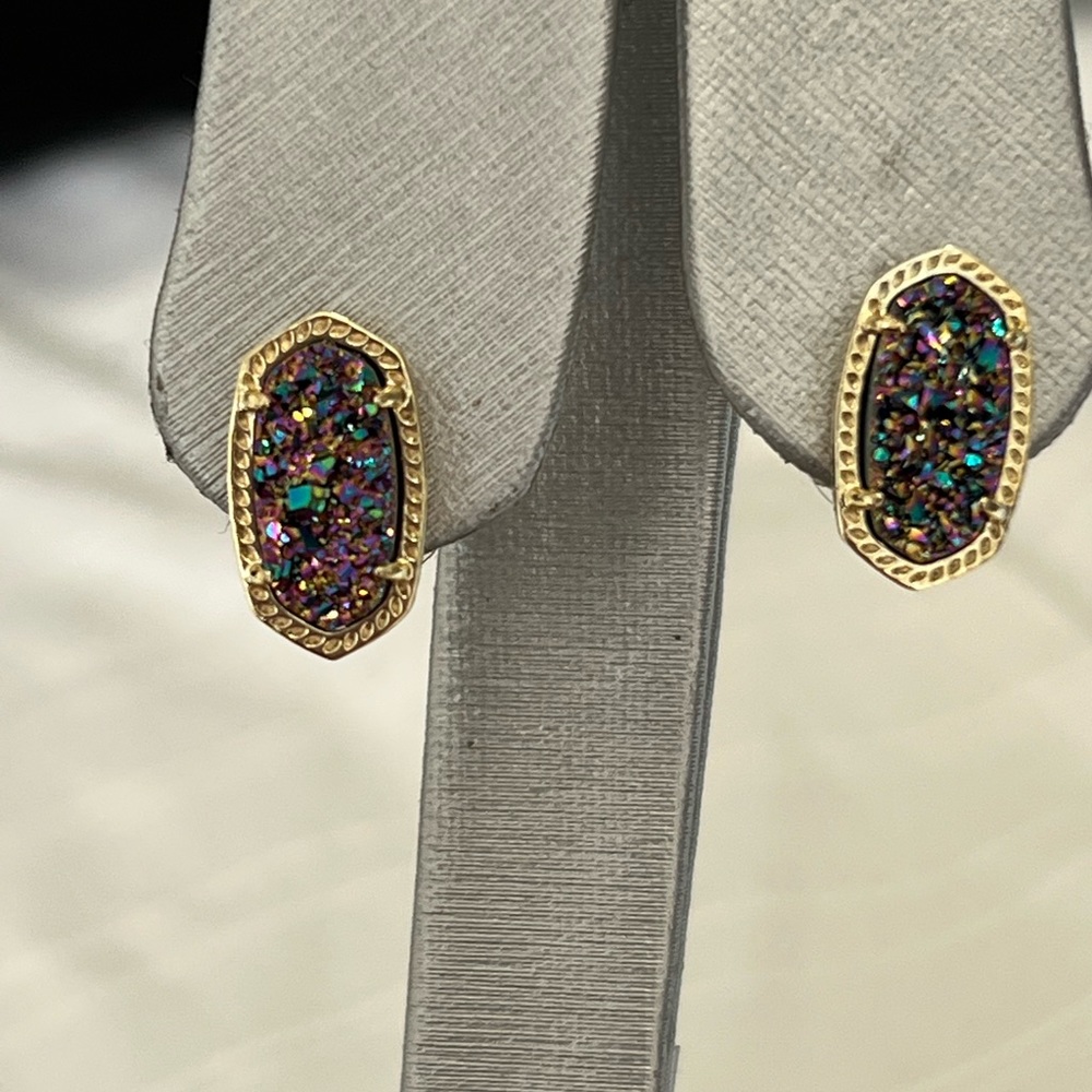 NWT Kendra Scott RARE & Retired Ellie Earrings Multi Colored Drusy Yellow Gold! - Picture 5 of 17